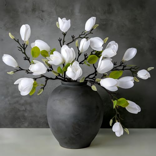 Ivydale Artificial White Magnolia Stems, 25.6 Inch Long Faux Flower Arrangement, 5 Pieces (White)