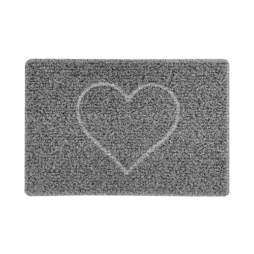 Nicoman HEART Embossed Shape Door Mat-Trapper Jet-Washable Doormat-(Use Indoor or Sheltered Outdoor), Small (60x40cm), Black with Grey