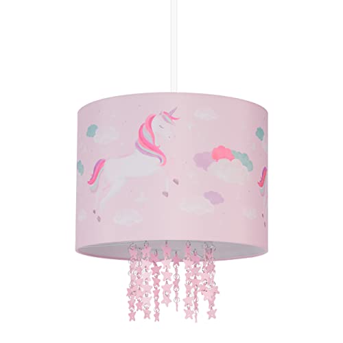 Relaxdays Kids Light Fixture, Lampshade with Unicorn, 158 x 35 cm, E27, Hanging Lamp for Children's Room, Pink