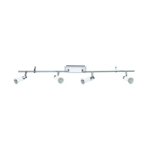 Eglo LED Eridan Model 90834 Wall Ceiling Light 4 Bulbs, Steel, Chrome, White Gloss) Includes 4 x GU10 LED 3 W 720 lm Bulb Included/Length: 885 MM, Width 70 mm 90835 E