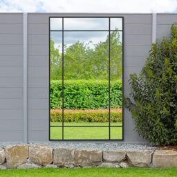 "MirrorOutlet The Genestra - Black Modern Contemporary Leaner and Wall Garden Mirror 71"" X 43"" (180CM X 110CM) Silver Mirror Glass with Black Metal Frame. Landscape or Portrait. Frost Protected Glass…"