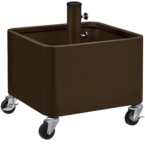 Yaheetech 150kg Capacity Fillable Umbrella Base Stand for 38mm/48mm Poles, Portable Metal Umbrella Outdoor Holder for Backyard Market with Wheels, Planter Drainage Hole, 4 Adjustment Knobs, Brown