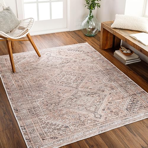 Livabliss Calypso Kotelia Machine Washable Floor Covering 160x220 cm – Vintage Boho Style for Living Room, Dining, Kitchen & Hallway, Easy Care, Brown, Orange, Peach & Black
