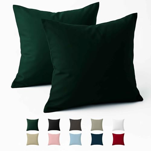 Pillow Case 60 x 60 Reinforced Cotton (Pack of 2) - Green - Tight Fabric 57 Threads/cm² - Pillowcase 60 x 60 - Oeko Tex Certification - Dreamzie