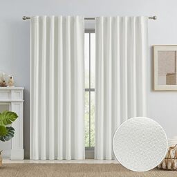 KEQIAOSUOCAI Natural Linen Look Blackout Floor to Ceiling Curtains, Full Shade 96 Inches Long Complete Drapes for Living Room Back Tab Hook Belt (Cream/Ivory Beige, 50W x 96L 8 FT Tall, 2 PCs)