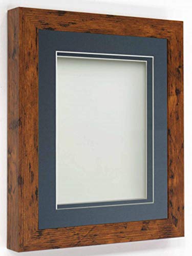 Frame Company Rickman Box 3D Photo Frame, Wood, Rustic with Blue Mount, 30x20 for Image Size A2