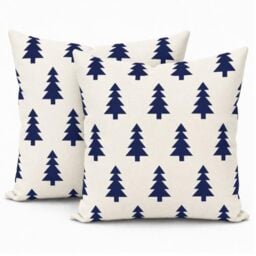 HERHOME Navy Blue on Cream Christmas Tree Farmhouse Decorative Throw Pillow Covers 18 x 18 Set of 2, Outdoor Cushion Cases for Home Bed Couch Sofa XHP-283-18