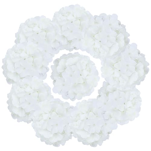 AVIVIHO White Hydrangea Silk Flowers Heads Pack of 10 Ivory White Full Hydrangea Flowers Artificial with Stems for Wedding Home Party Shop Baby Shower Decor