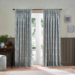 Morris&Co. Marigold Pencil Pleat Curtain Pair – Jacquard Lined Floral Heritage Drapes (Indigo - 117x183cm)