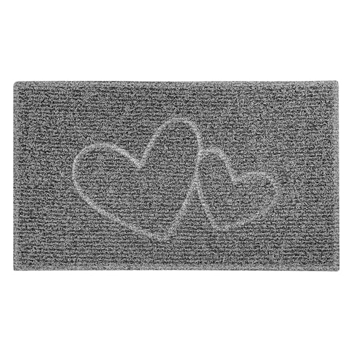 Nicoman DOUBLE HEART Embossed Shape Door Mat-Trapper Jet-Washable Doormat-(Use Indoor or Sheltered Outdoor), Medium (75x44cm), Black with Grey