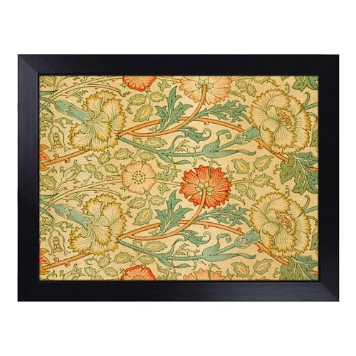 Lap Tray with Bean Bag Cushion, Pink And Rose Print By William Morris - Handmade in the UK, Raised Wooden Edge, Padded Cushion, Heat-Resistant Wipe-Clean Surface, for Meals, Laptops and Crafts