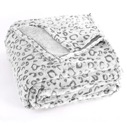 PLEASANT BOULEVARD - Leopard Throw Blanket Fleece, Premium Lightweight Cozy Warm Plush Microfiber Bedspread for Couch Sofa and Bed (Gray, Throw (50 x 60 inches))