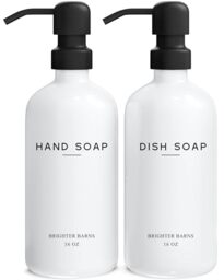 Brighter Barns Glass Soap Dispenser Set - Farmhouse Kitchen Decor, Bathroom Accessories (White, 2x16oz)