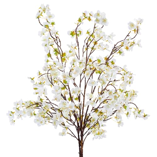 SITUMEIZI Artificial Cherry Blossom Branches Silk 40.5 Inch Faux Cherry Flowers Peach Tall Stems for Home Wedding Bedroom Table Japanese Real Touch Vase Decoration(4Pcs,Ivory White)