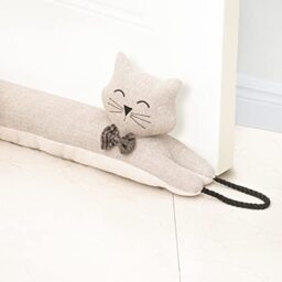 "Marwood Under Door Draught Excluder Decorative Wind Stopper 81cm for Door & Window, Weighted Animal Air Door Draft Stopper Snake Noise Blocker for Bottom of Door with Hanging Loops - Khaki Cat 32"""