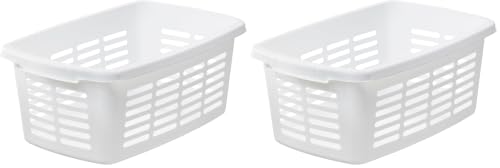 Orthex Washing basket 30 L - White - Home, bathroom, laundry, toys, magazines, sports gear - Ergonomic Handles - L57 x W36 x H23 cm (Pack of 2)