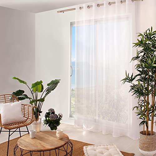 Enjoy Home Large White Net Curtain 240 x 240 cm with 12 Silver Eyelets Diameter 4 cm 100% Sandblasted Polyester Sandblasted Collection