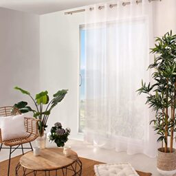 Enjoy Home Large White Net Curtain 240 x 240 cm with 12 Silver Eyelets Diameter 4 cm 100% Sandblasted Polyester Sandblasted Collection