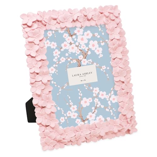 Laura Ashley 4x6 White & Gold Flower Textured Hand-Crafted Resin Picture Frame w/Easel & Hook for Tabletop & Wall Display, Decorative Floral Design Home D??cor, Photo Gallery, Art (4x6, White/Gold)