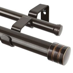 TONIAL1 Inch Double Curtain Rods for Windows 66 to 120 Inches (6-12ft), Heavy Duty Decorative Drapery Rod for 32 to 144 Inches (5.75-11.7ft) with Classic Cap Finial, Bronze