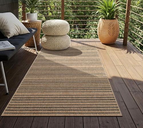 Livabliss Kumarina Indoor Outdoor, Large Boho for Living Room 80x220 cm Dining, Kitchen Carpet, Patterned Neutral and Coloured, Waterproof, Stain Durable, Tan, Black