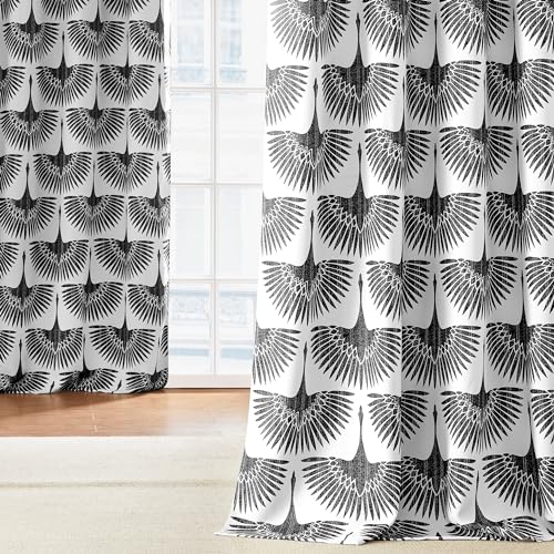 "KGORGE Blackout Curtains Geometric Bird Pattern 52"" x 120"" Black 2 Panels - Energy Efficiency Thermal Insulated Room Darkening for Living Room Dining Bedroom Window Treatment Home Decor"
