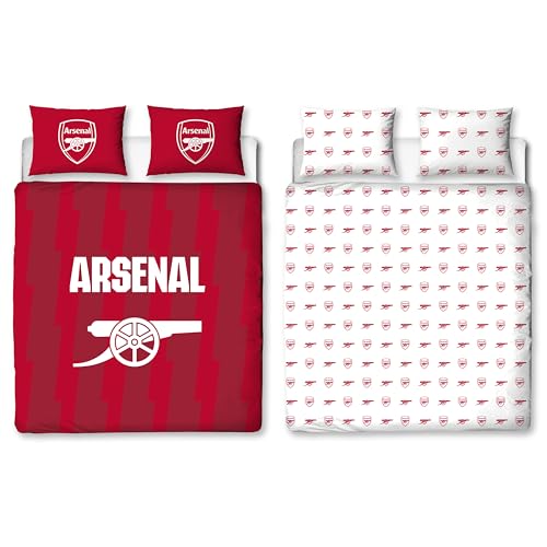 CHARACTER WORLD Arsenal FC Official Double Duvet Cover Set, Geometric Design - Red Reversible 2 Sided Football Bedding Cover Official Merchandise Including Matching Pillow Cases