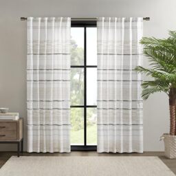 INK+IVY NEA 100% Cotton Single Panel Curtain Stripes Tassels Trim Boho Design Rod Pocket Top Drape for Living Room, Privacy Window Treatment for Bedroom, Apartments, 50 in x 84 in, Off White/Gray