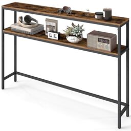 VASAGLE Console Table, 2-Tier Slim Sofa Table, 20 x 120 x 80 cm, Hallway Table with 2 Shelves, for Living Room, Entryway, Rustic Brown and Ink Black LNT133K01V1