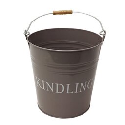 JVL 11-322 Charlton Fireside Metal Kindling Bucket with Handle, Steel/Wood, Grey, 21 x 21 x 27 cm
