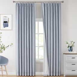 "Vision Home Chambray Blue Pinch Pleated Full Blackout Curtains Room Darkening Window Curtains 95 inch for Living Room Bedroom Thermal Insulated Pinch Pleat Drapes with Hooks Back Tab 2 Panel 40""Wx95""L"