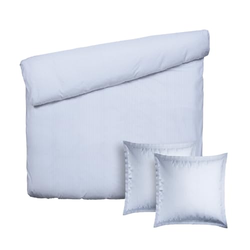 Pure Cotton 3-Piece Double Bedding Set - Duvet Cover 200 x 220 cm & 2 Pillowcases 80 x 80 cm - 100% Cotton Percale 80 Thread Count 122 GSM - Oeko-TEX Certified - Horizon - Light Blue