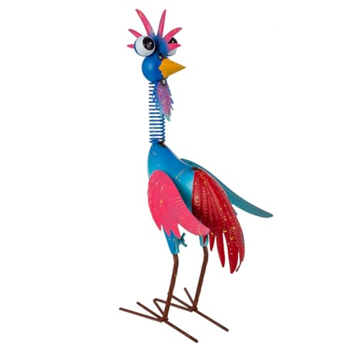 giole Metal Wacky Rooste Garden Statue, Rooster Decor Yard Statue Decorations Outdoor, Chicken Yard Art for Outside, Patio, Backyrad, Lawn (Blue & Pink)