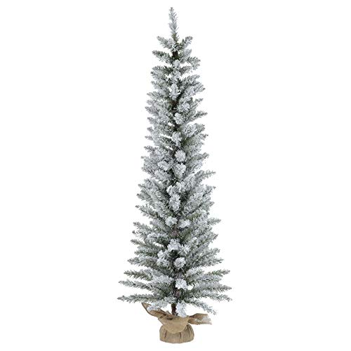 Pencil Christmas Tree Artificial Snow Covered Green Pine Jute Fabric Base 1.5m