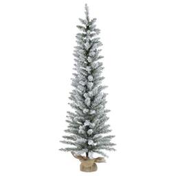 Pencil Christmas Tree Artificial Snow Covered Green Pine Jute Fabric Base 1.5m