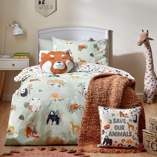 little furn. Wildlife Safari Animal Duvet Cover Set - Double - Multicolour/Green