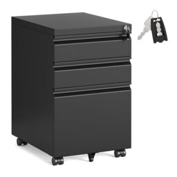 SONGMICS 3 Drawer File Cabinet, Metal Filing Cabinet for Home Office, Steel Construction, 3 Lockable Drawers, Rolling Printer Stand for Office, 39 x 50 x 62 cm, Matte Black OFC033B101