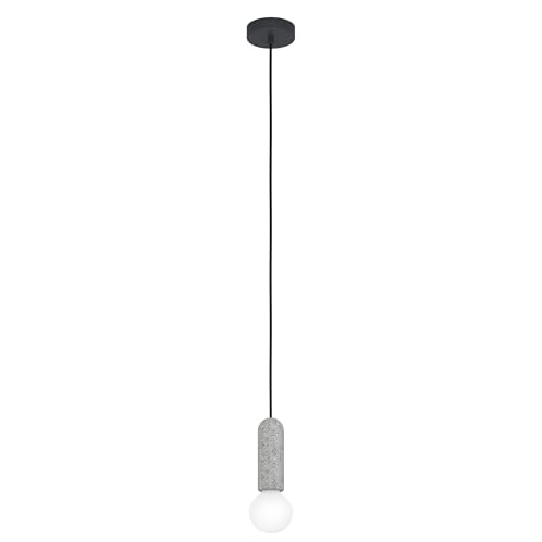 EGLO Giaconecchia Pendant Light, 1-Bulb Cord Pendant Lamp, Vintage Pendant Light Made of Steel and Terrazzo in Anthracite, Grey, Dining Table Lamp, Living Room Lamp Hanging with E27 Socket