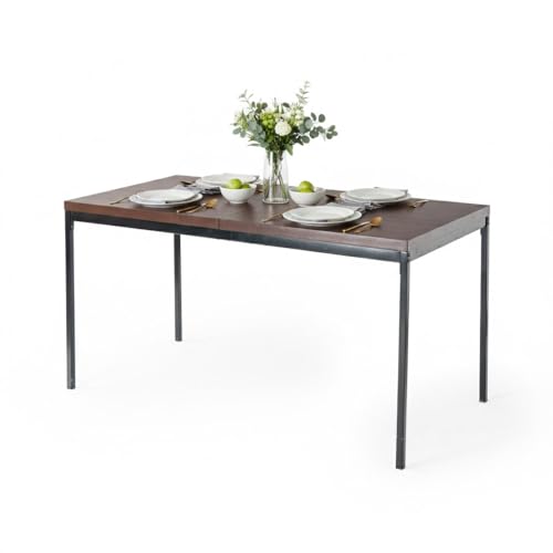 FurnitureR 150cm Dining Table Rectangular MDF Kitchen with Heavy Duty Metal legs Modern Wooden Dining Room Table for 2-4Person Kitchen Restaurant Apartments & Café,Dark Brown