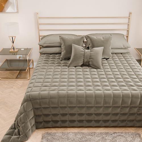 PETTI Artigiani Italiani - Single Quilt in Soft and Warm Velvet, Spring Autumn Quilt, Single Throw, Mud, 100% Made in Italy