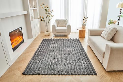 GC GAVENO CAVAILIA Faux Fur Fleece Area Rugs For Living Room Bedroom, Dining Room, Office - Indoor Outdoor Washable Rug Non Slip Floor Mat - Thick Pile Carpet Runner Fluffy Shaggy Rug, 120x170 Cm