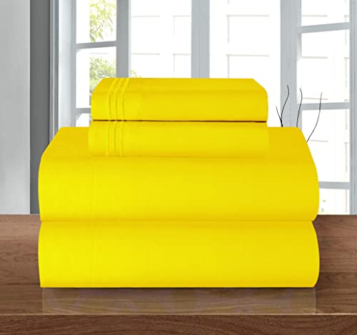 "Elegant Comfort Luxury 1500 Premium Hotel Quality Microfiber 4-Piece Sheet Set - Wrinkle Resistant, All Around Elastic Fitted Sheet, Deep Pocket up to 16"", King, Yellow"