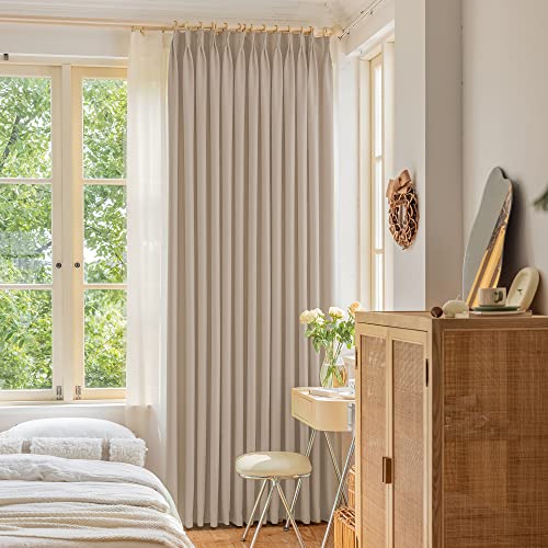 "OYRING 38"" W x 84"" L Light Coffee Pinch Pleat Curtain with Tieback for Bedroom, Thermal Insulated Room Darkening Pleated Curtain for Living Room, Patio, 1 Panel"