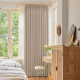"OYRING 38"" W x 84"" L Light Coffee Pinch Pleat Curtain with Tieback for Bedroom, Thermal Insulated Room Darkening Pleated Curtain for Living Room, Patio, 1 Panel"