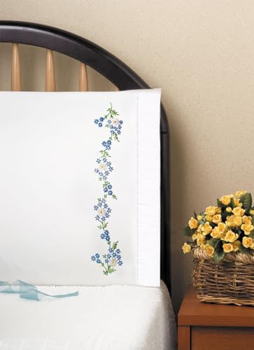 Design Works Crafts Stamped Pillowcases for Embroidery, Blue Daisies