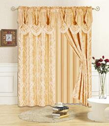 "All American Collection New 4 Piece Drape Set with Attached Valance and Sheer with 2 Tie Backs Included (96"" Length, Gold)"