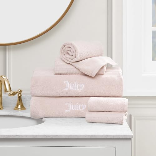 Juicy Couture Alyssa Luxurious 6 Piece Bath Towel Set - (2) Bath Towels, (2) Hand Towels, and (2) Washcloths - Pink Premium Bathroom Towel Set