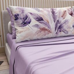 PETTI Artigiani Italiani - Cotton Sheets with Pillowcases in Digital Print, Double Sheet, Lilac Palm Design Bed Set, 100% Made in Italy