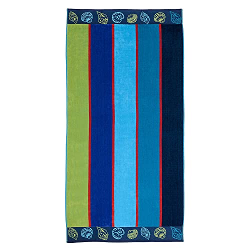 "Superior 100% Cotton Luxury Beach Towels - Oversized Beach Towel, Swim Towel, Seashell Stripe (34"" x 64"")"