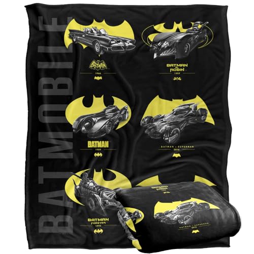 "LOGOVISION Batman 85th Mashups Batmobiles Yellow Logos Silky Touch Super Soft Throw Blanket 50""x60"""